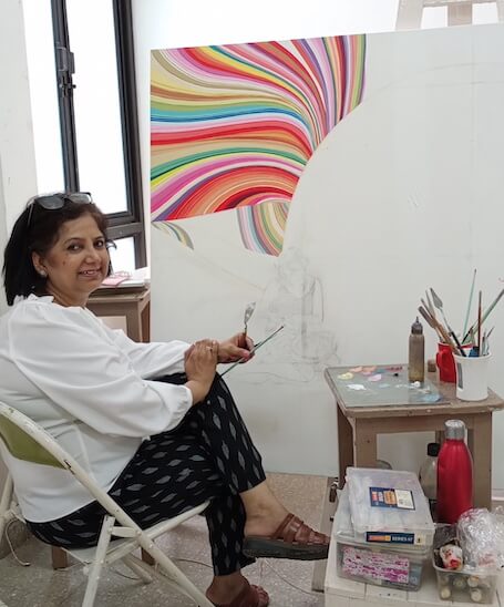 Renuka Sondhi working on her latest creation in her Gallery - Renuka the Designers