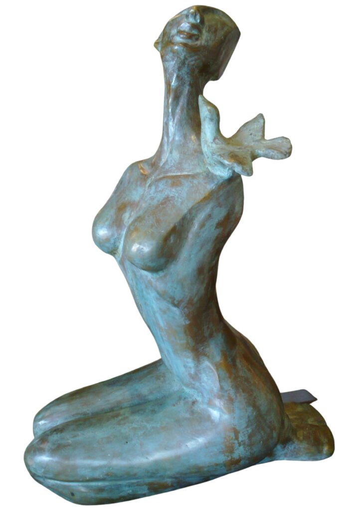 Praising the Divine Edition 9 - Perfect for home's living room or bedroom or office – Bronze Sculpture by India's best contemporary Artist Renuka Sondhi Gulati, with abstract work & a female protagonist