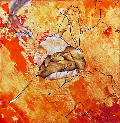 Title – Elements in Space # 10 / Oil & Acrylic On Canvas / Size - 12"X 12" / from The Leaf Series of year 2007 - Square Shaped Oil Painting by Renuka Sondhi Gulati / Get it at Renuka the Designers - Exclusive Contemporary Art Gallery
