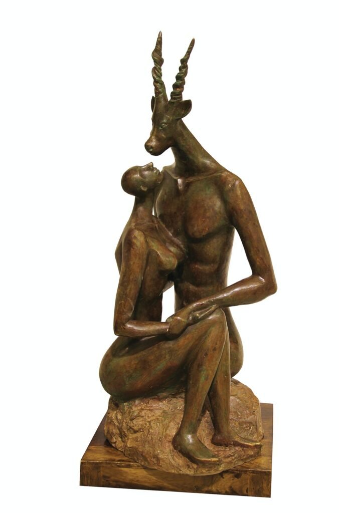Title – Ecstasy Edition2 / Sculpture in Bronze / Size - 13"X15"X30"/ from Soaring Beyond the Self Series of year 2019 Sold– Dark Metallic effect Sculpture by Renuka Sondhi Gulati / Get it at Renuka the Designers - Exclusive Contemporary Art Gallery